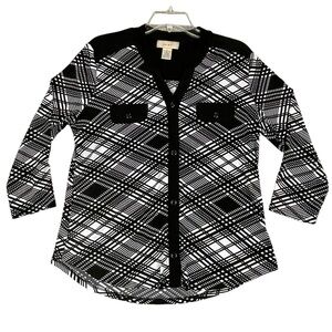 Diana Bell Black White Diagonal Print Office Attire Polished Casual Top - Sz M